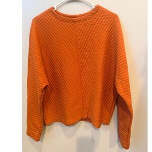 A New Day Rust Orange Diamond Quilted Sweatshirt Cozy Batwing Pullover Sz Small